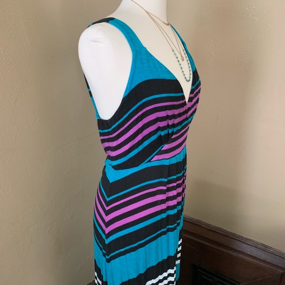 Fever Sz Large Striped Multi Color Maxi Dress - Picture 7 of 10